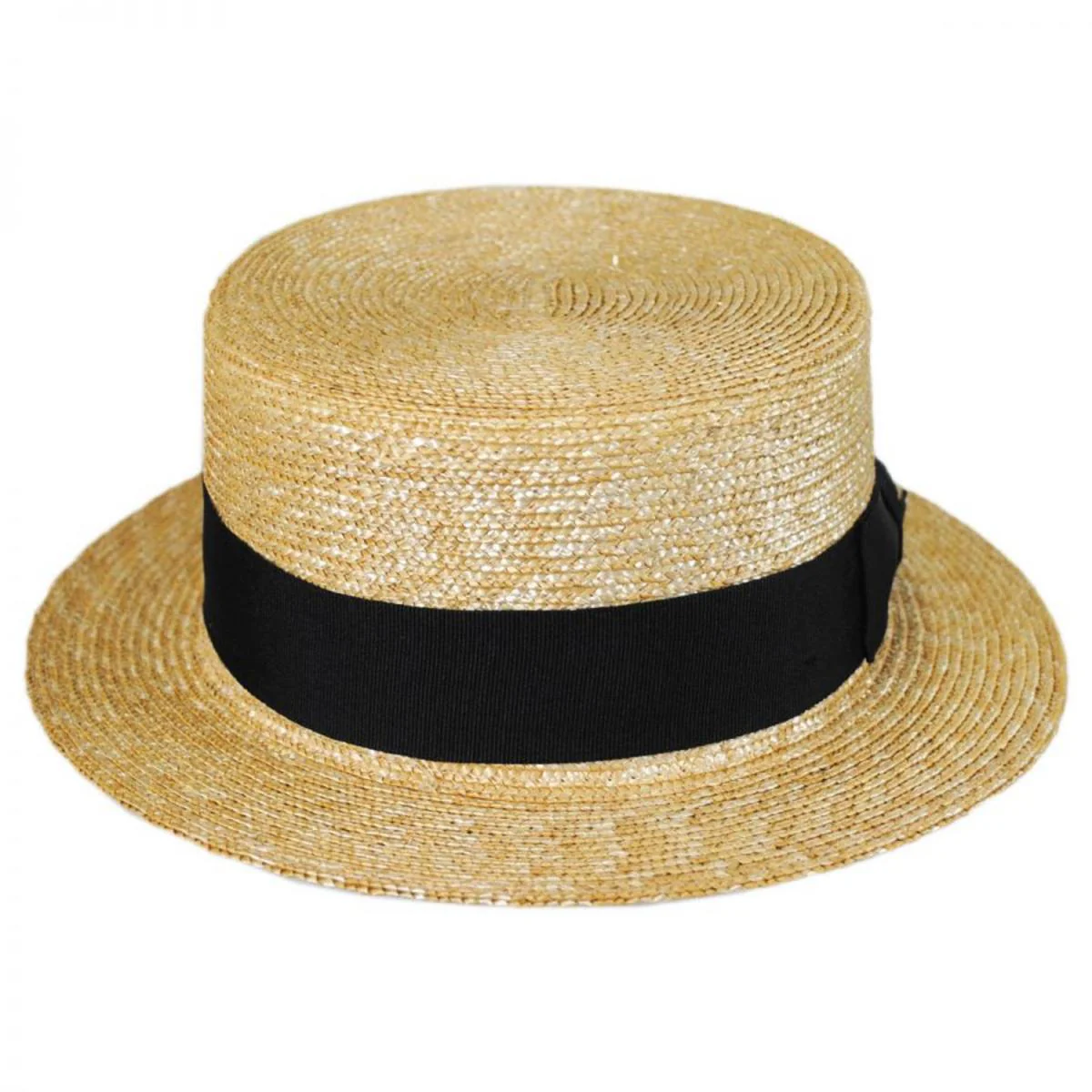 Black Band Wheat Straw Skimmer Hat - Image 4