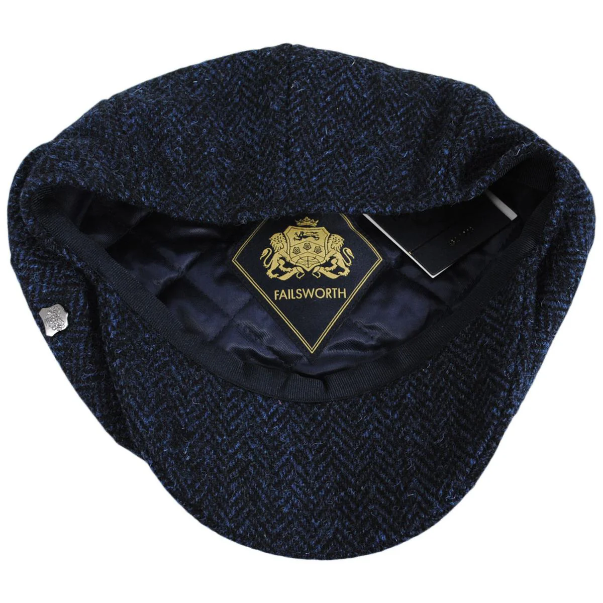 Carloway Harris Tweed Wool Herringbone Newsboy Cap - Blue - Image 4