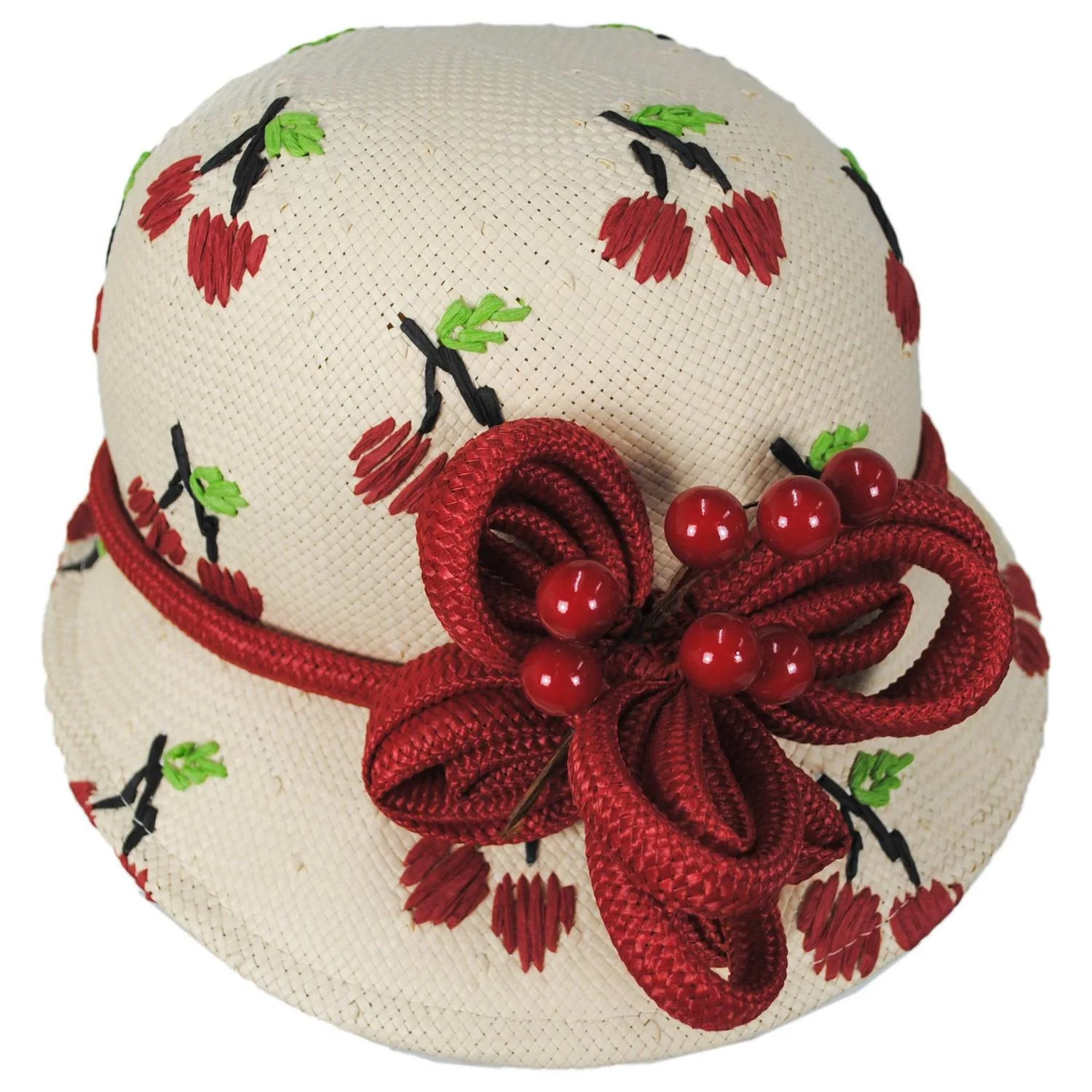 Cerise Toyo Straw Profile Cloche Hat - Image 3