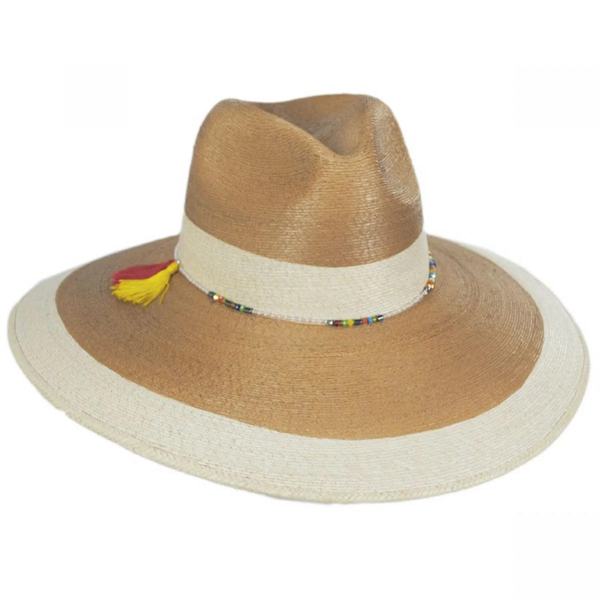 Elgans Two-Tone Palm Leaf Straw Fedora Hat