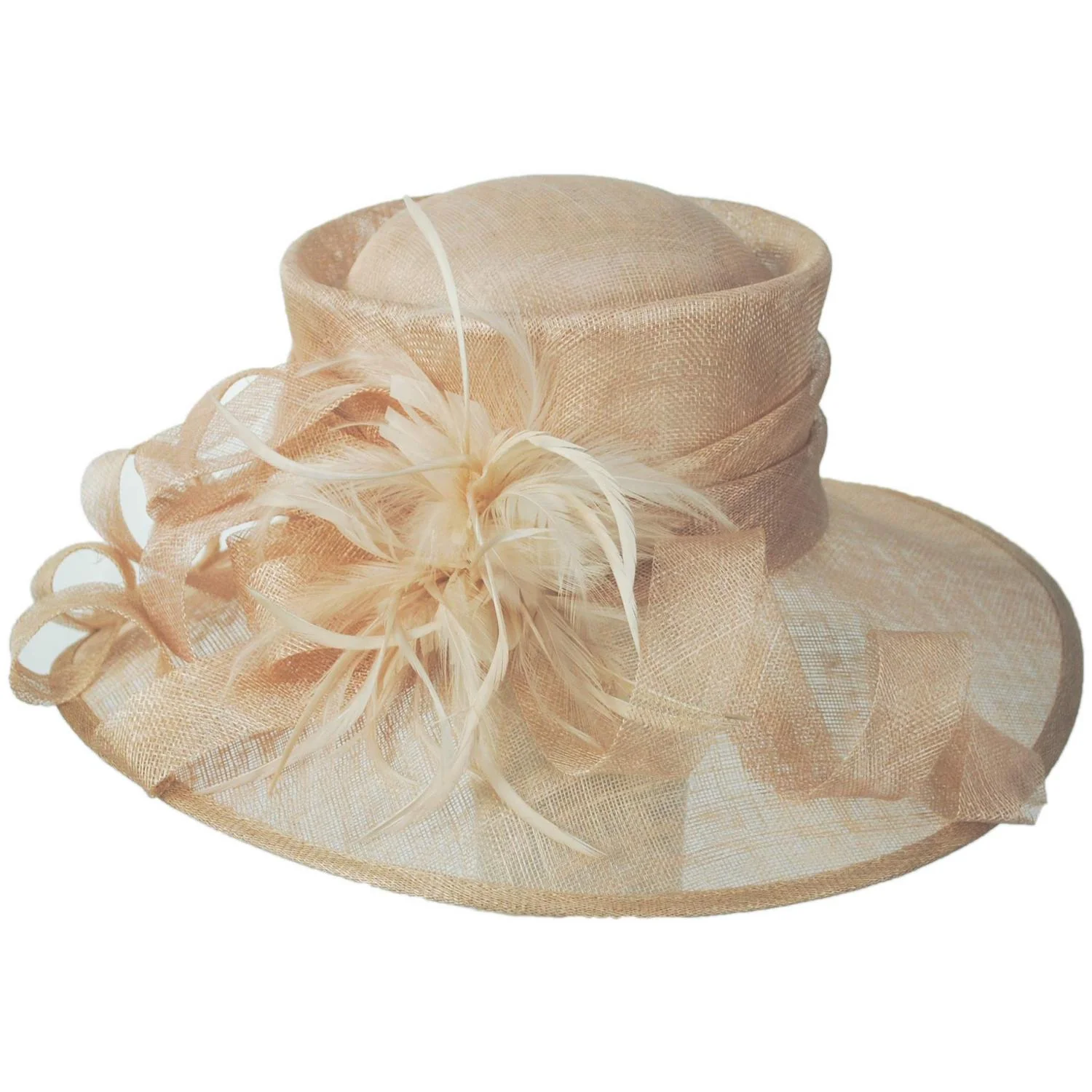 Feather Flower Sinamay Straw Boater Dress Hat