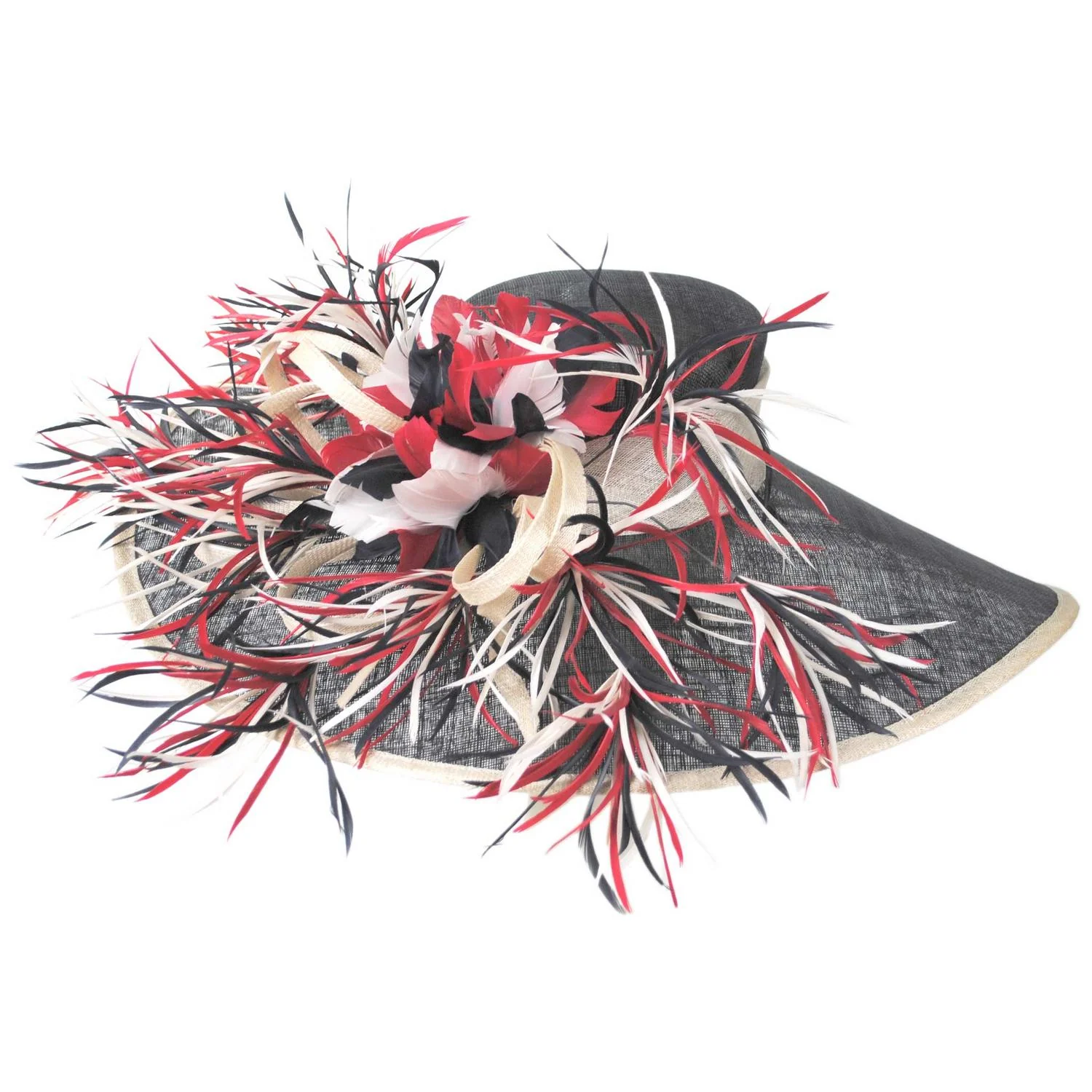 Feather Spikes Sinamay Straw Lampshade Dress Hat - Image 2