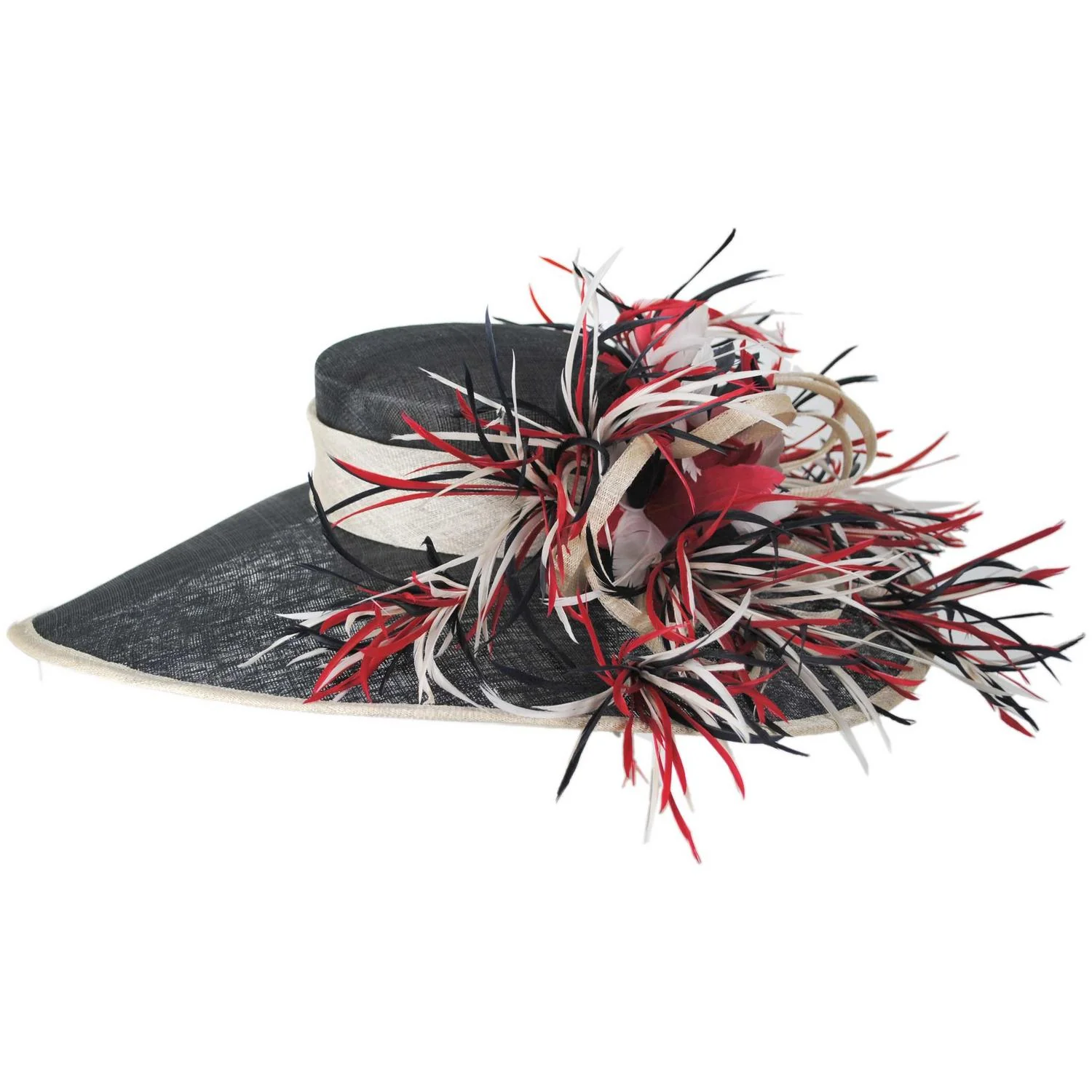 Feather Spikes Sinamay Straw Lampshade Dress Hat - Image 3