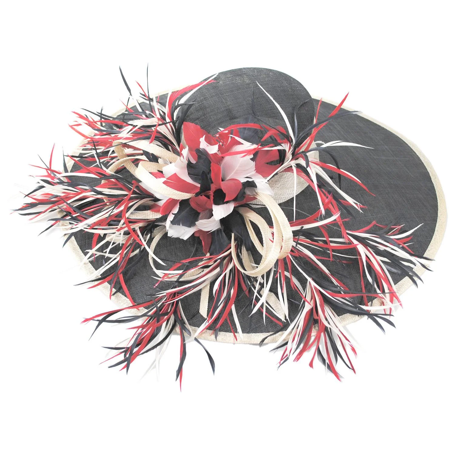 Feather Spikes Sinamay Straw Lampshade Dress Hat - Image 5