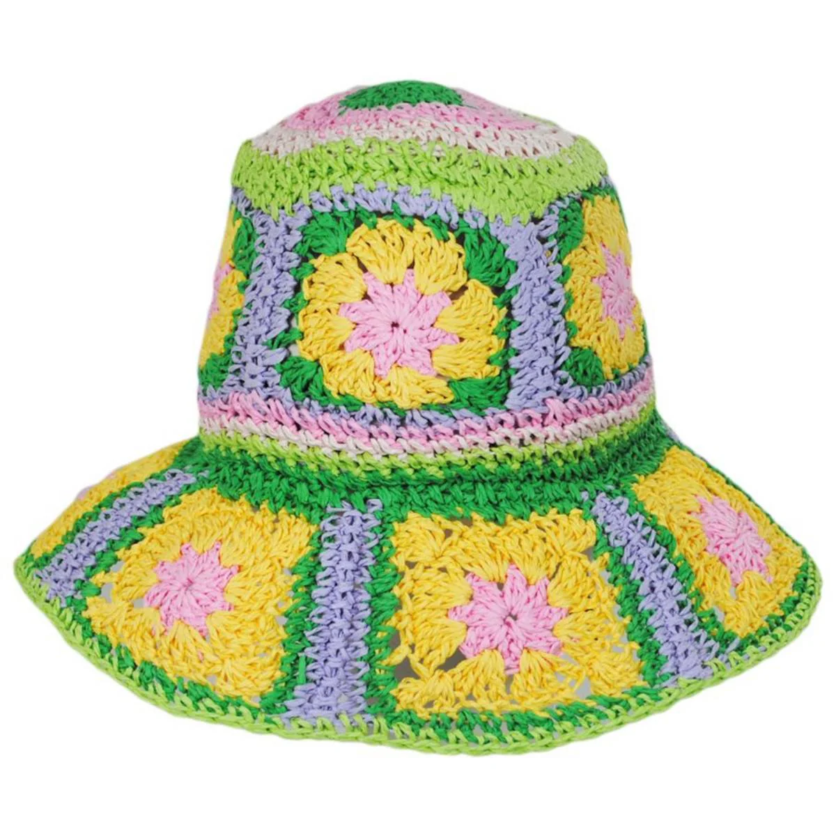 Fergie Granny Square Hand Crochet Toyo Straw Bucket Hat - Image 10