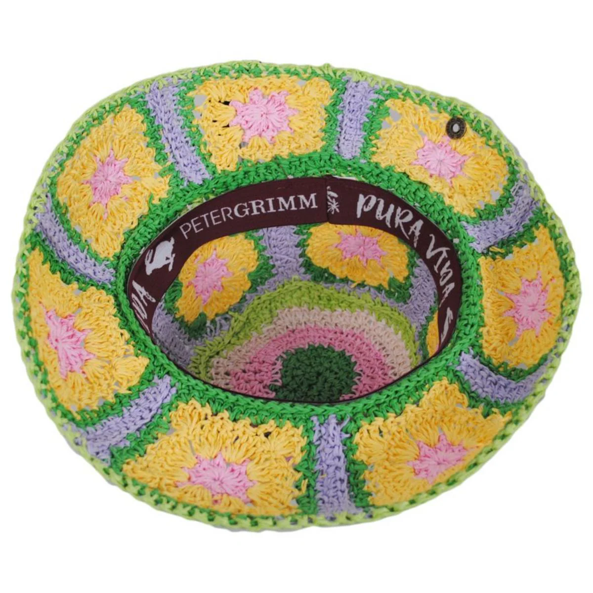 Fergie Granny Square Hand Crochet Toyo Straw Bucket Hat - Image 12
