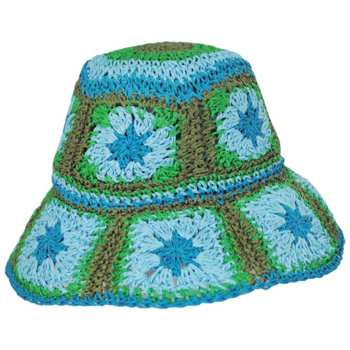 Fergie Granny Square Hand Crochet Toyo Straw Bucket Hat - Image 7