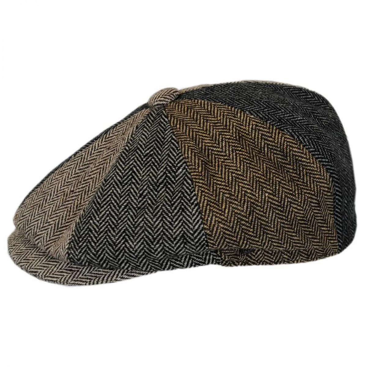 Herringbone Patchwork Wool Blend Newsboy Cap - Image 4
