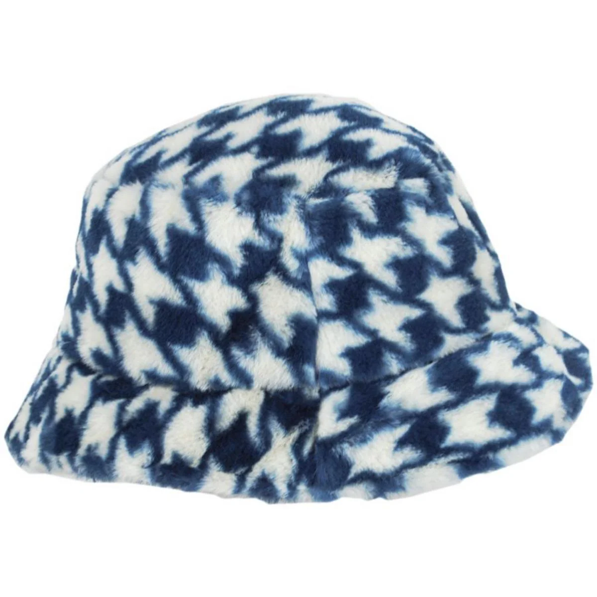 Houndstooth Faux Fur Bucket Hat - Image 3