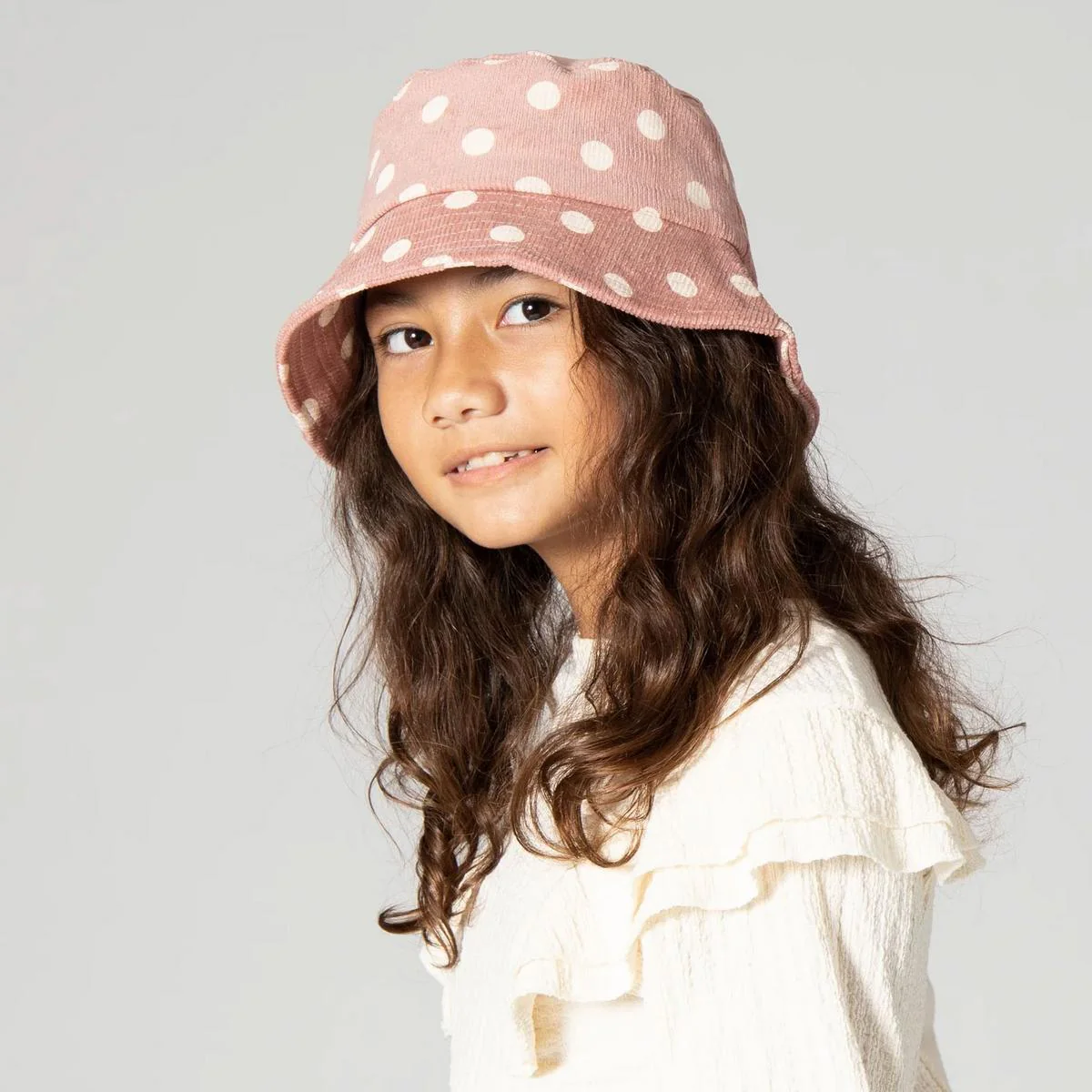 Kid's Polka Dot Cotton Corduroy Bucket Hat - Image 10