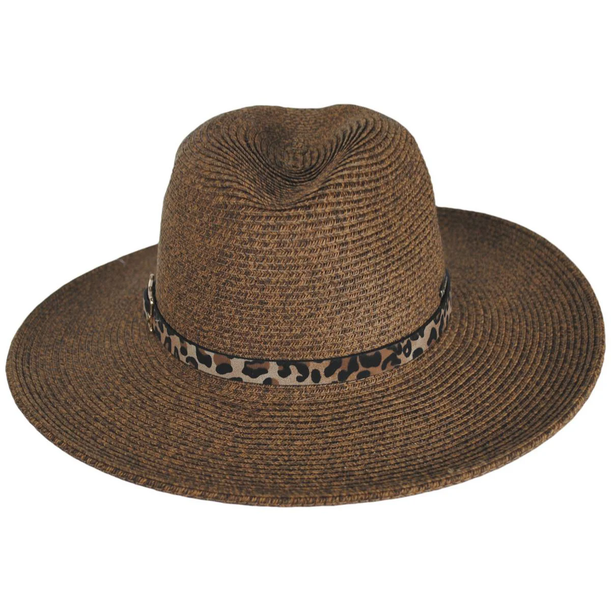 Leopard Band Toyo Straw Safari Fedora Hat - Image 14