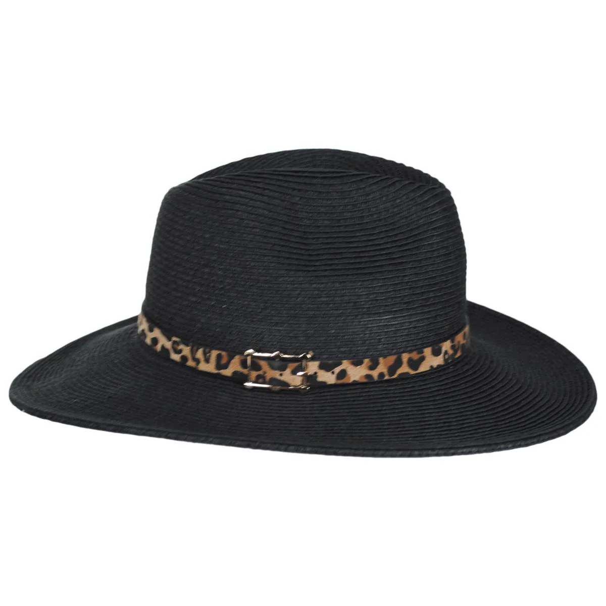 Leopard Band Toyo Straw Safari Fedora Hat - Image 3