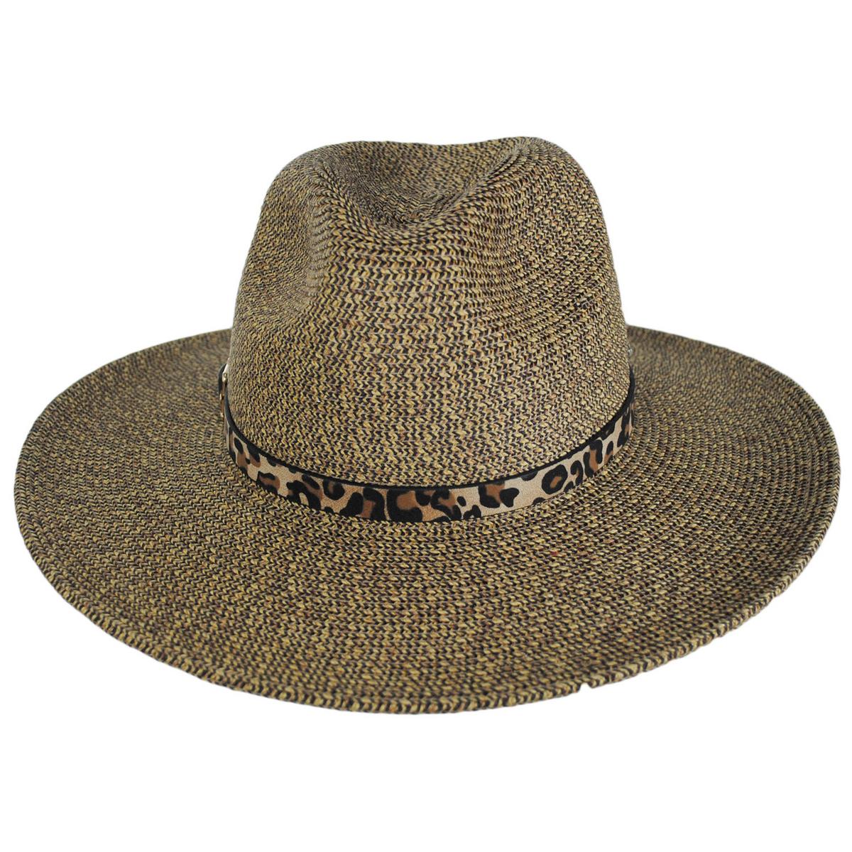 Leopard Band Toyo Straw Safari Fedora Hat - Image 6