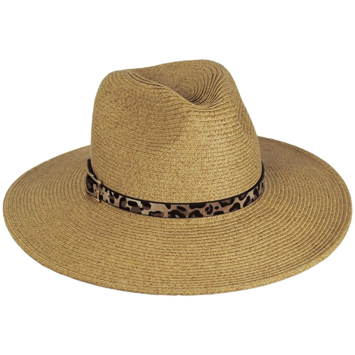 Leopard Band Toyo Straw Safari Fedora Hat - Image 9