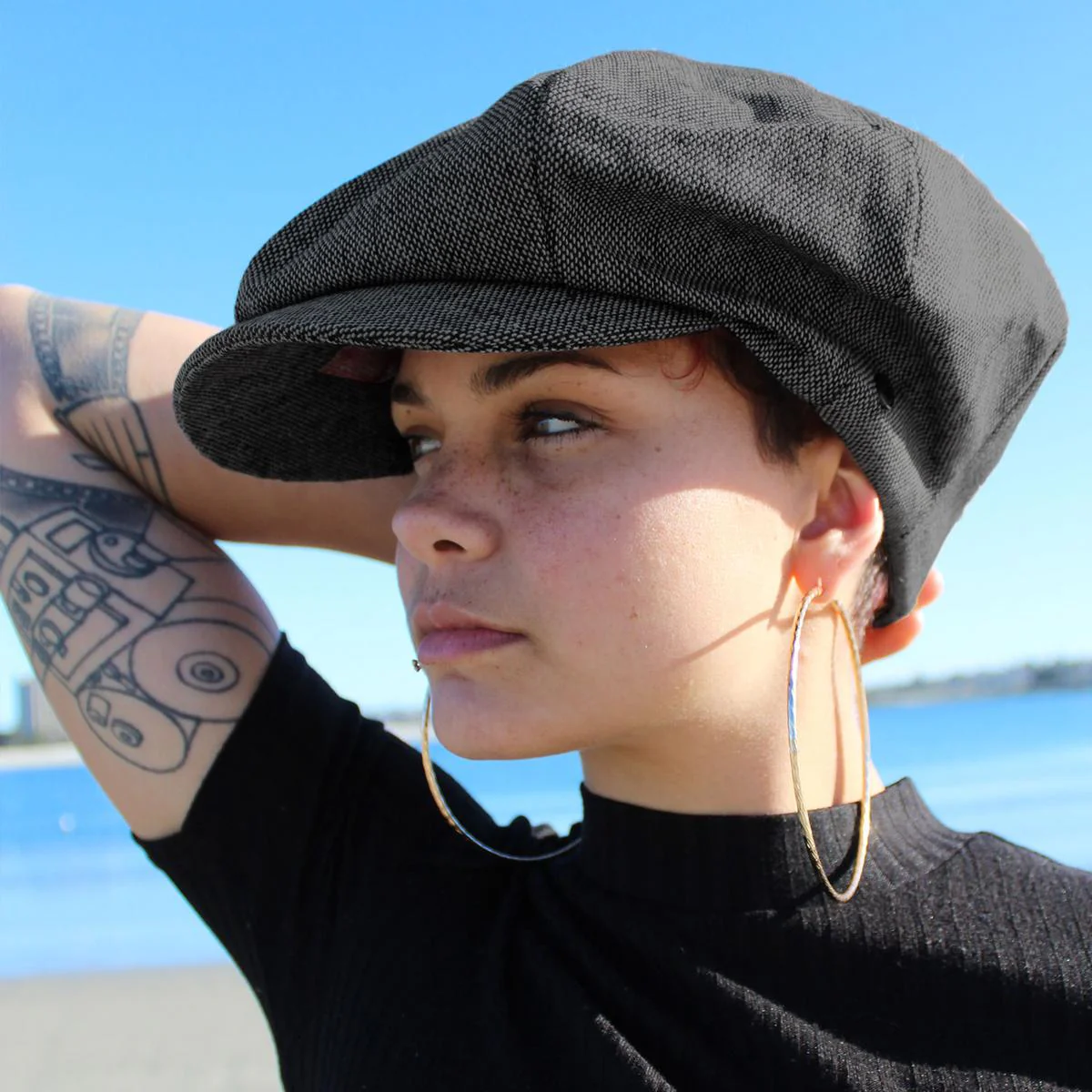 Marl Tweed Wool Blend Big Apple Cap - Image 3