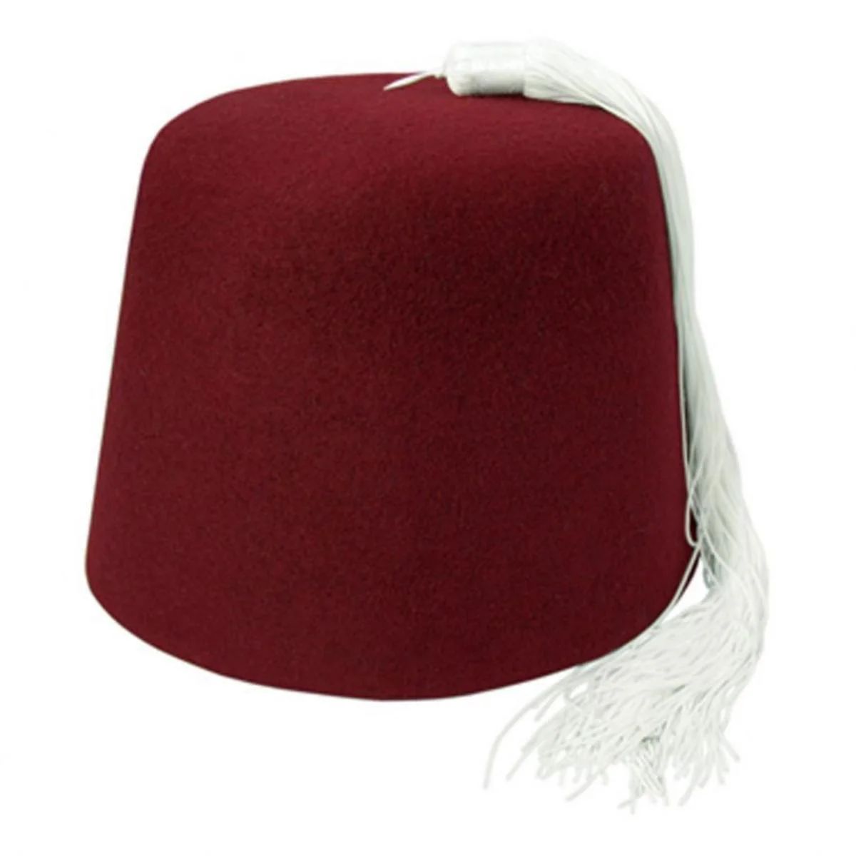 Maroon Wool Fez with White Tassel