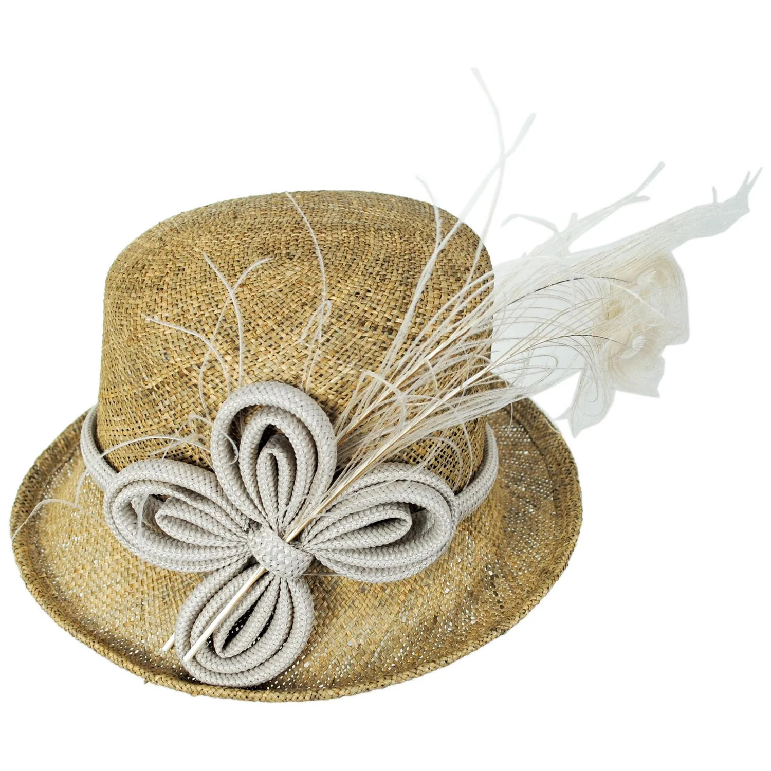 Peacock Feather Seagrass Topper Hat - Image 3
