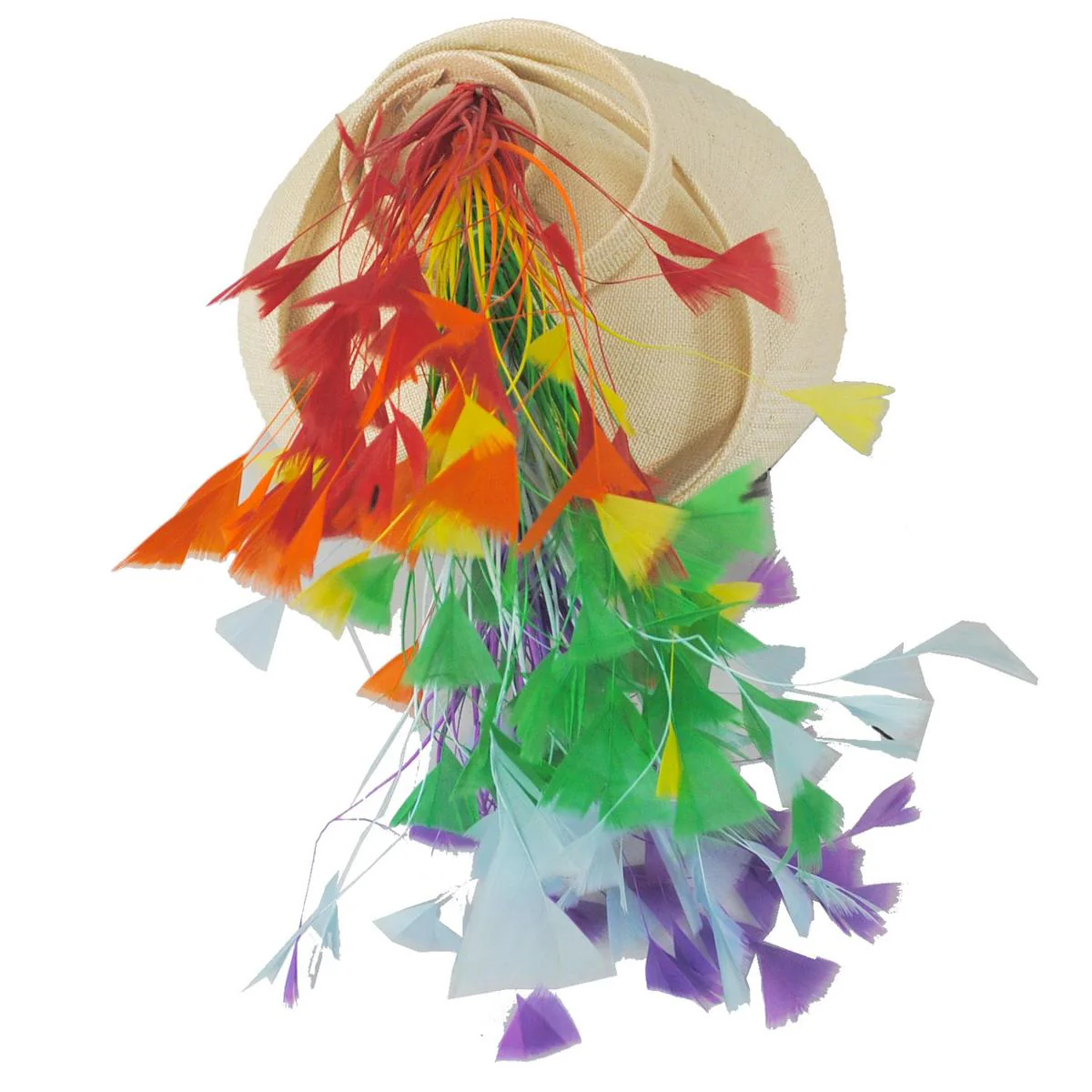 Rainbow Feathers Parasisal Straw Pillbox Hat - Image 4
