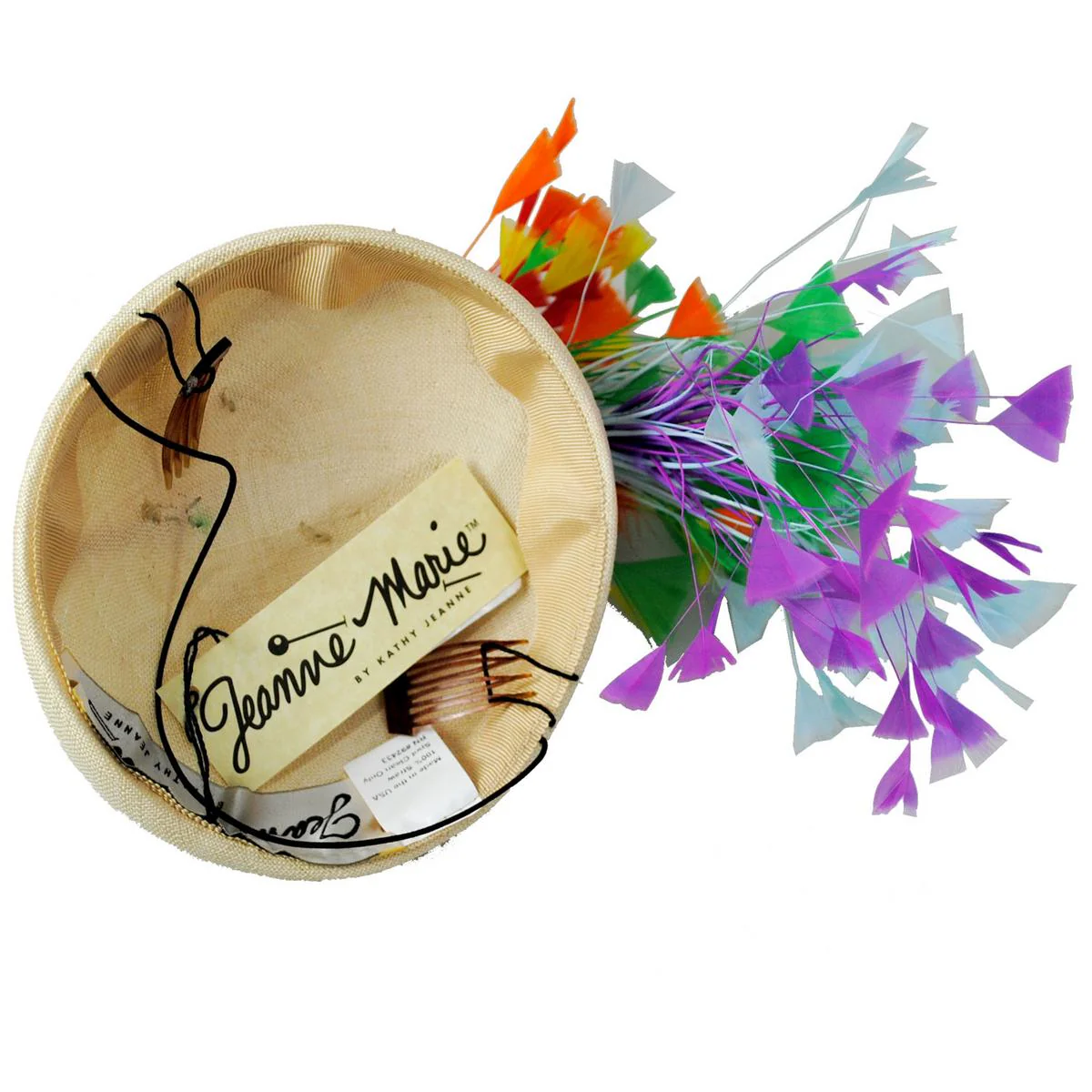 Rainbow Feathers Parasisal Straw Pillbox Hat - Image 5