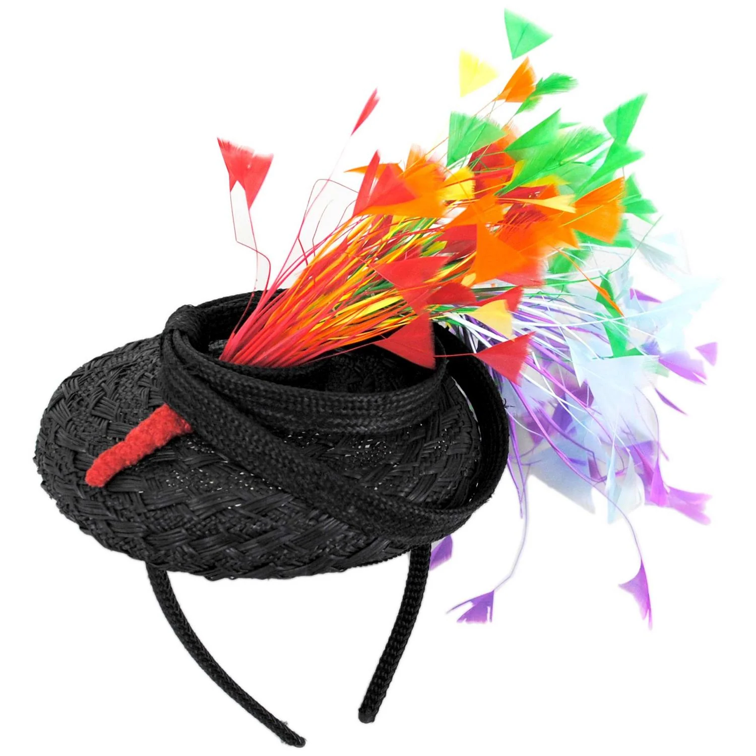 Rainbow Feathers Parasisal Straw Pillbox Hat - Image 6