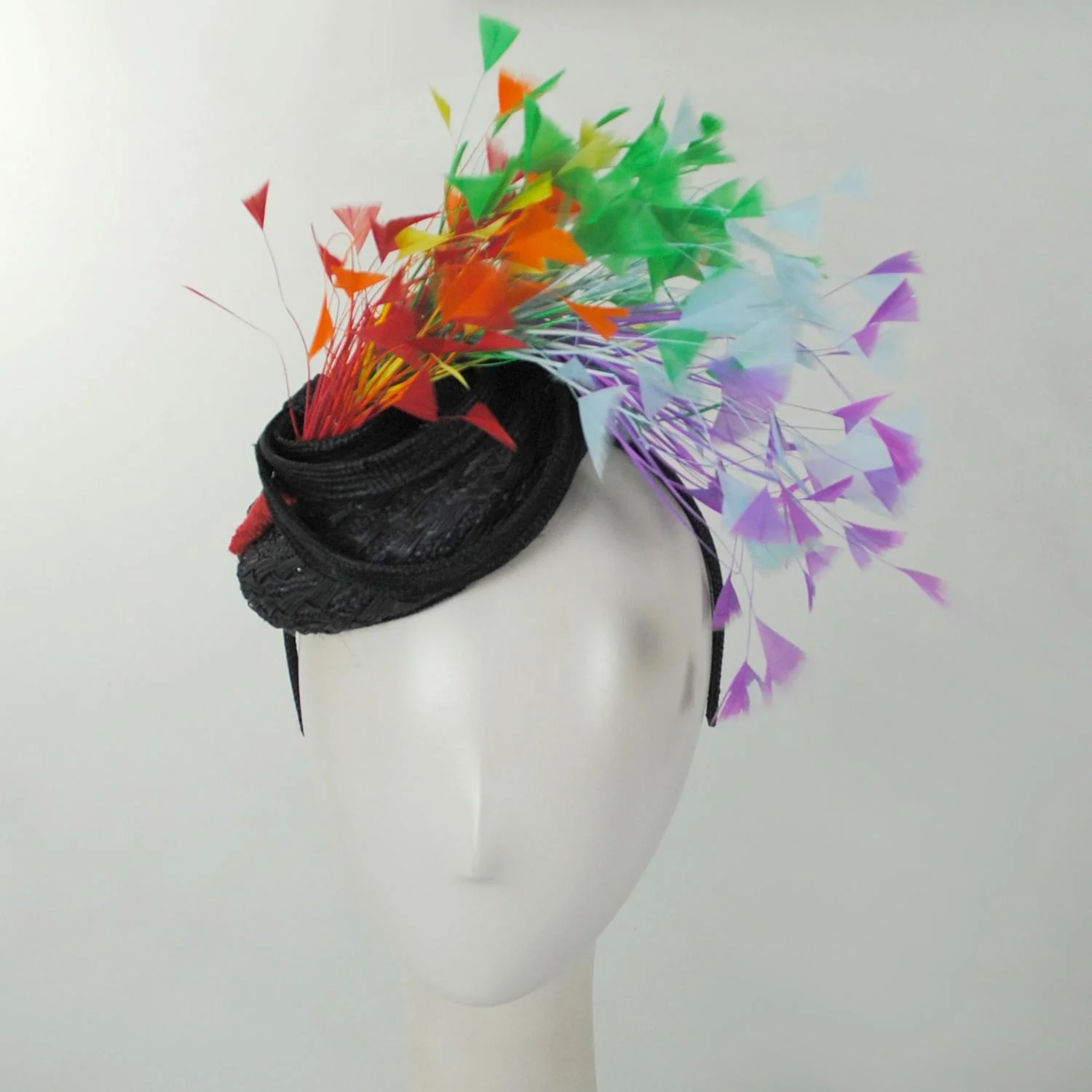 Rainbow Feathers Parasisal Straw Pillbox Hat - Image 7