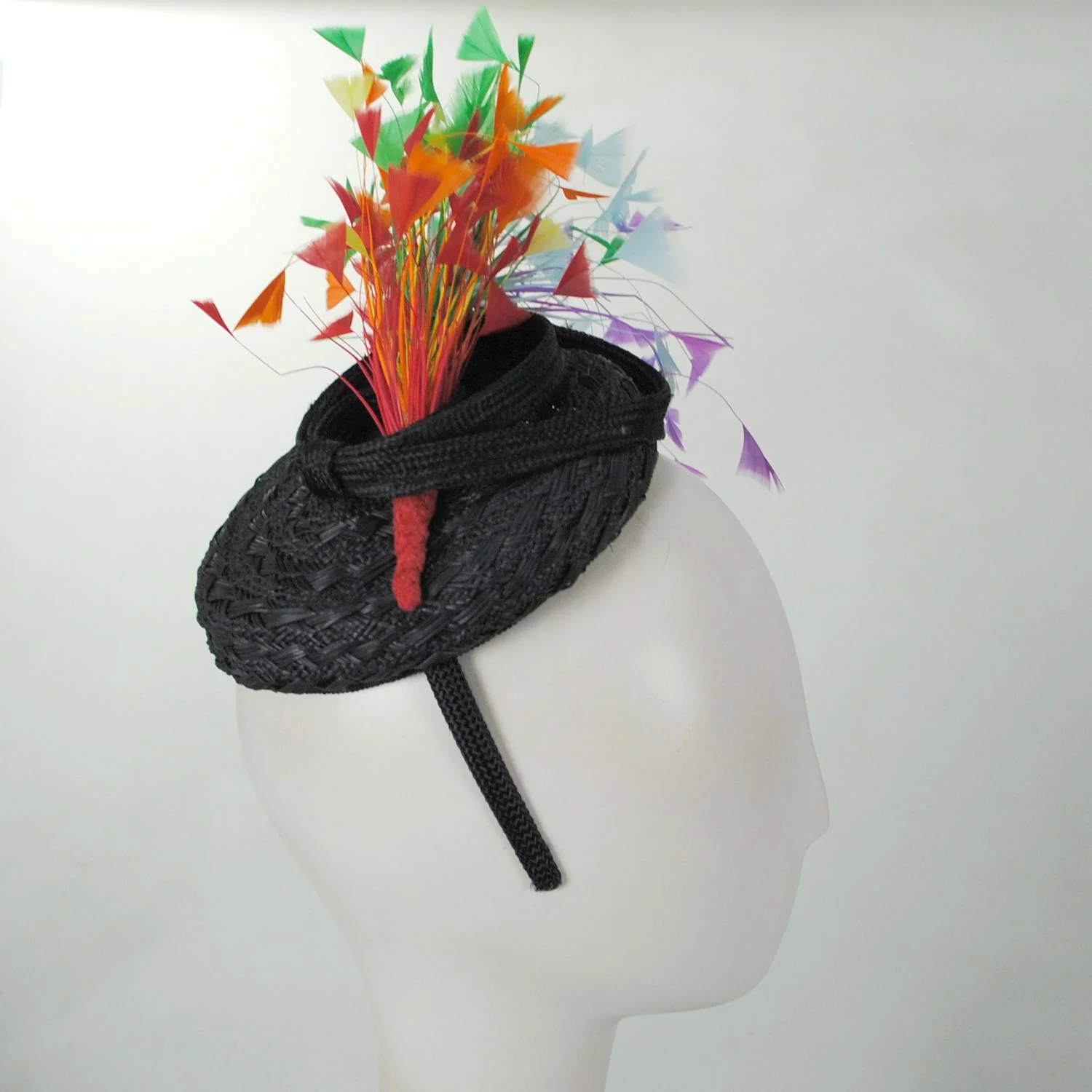 Rainbow Feathers Parasisal Straw Pillbox Hat - Image 8