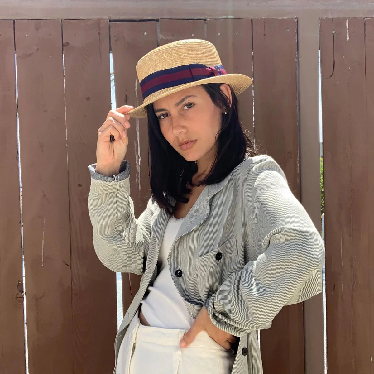 Striped Band Wheat Straw Skimmer Hat - Image 10