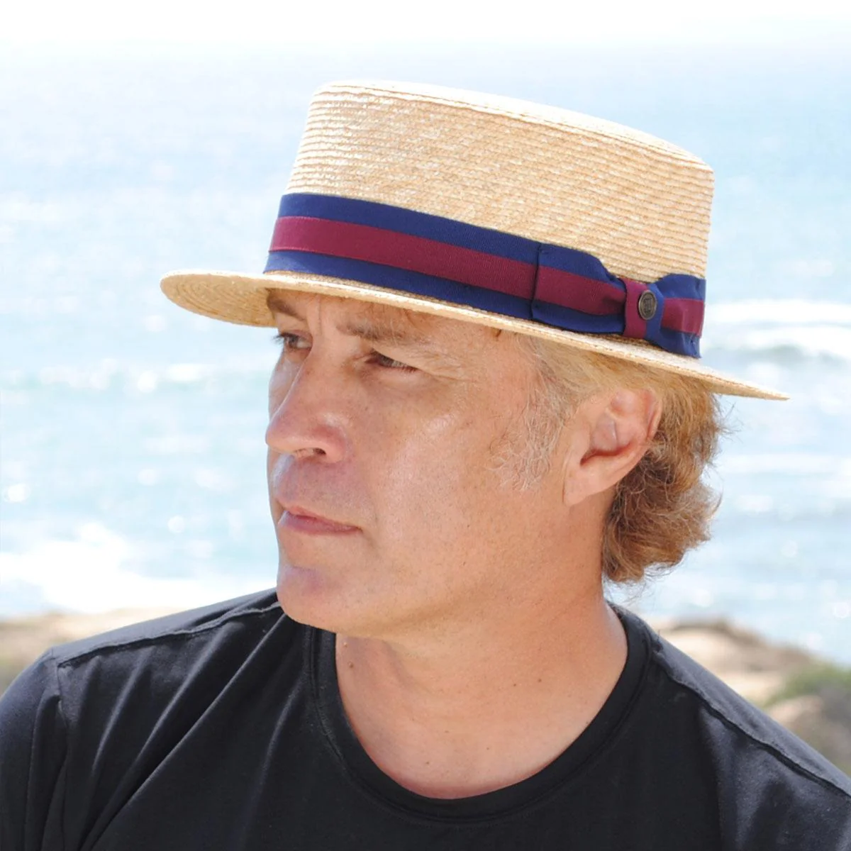 Striped Band Wheat Straw Skimmer Hat - Image 8