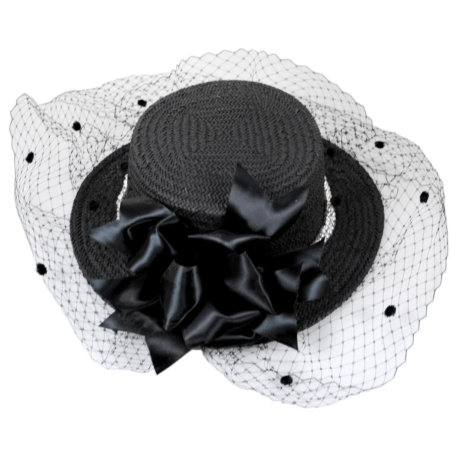 Toyo Straw Black Boater Hat with Veil - Image 4