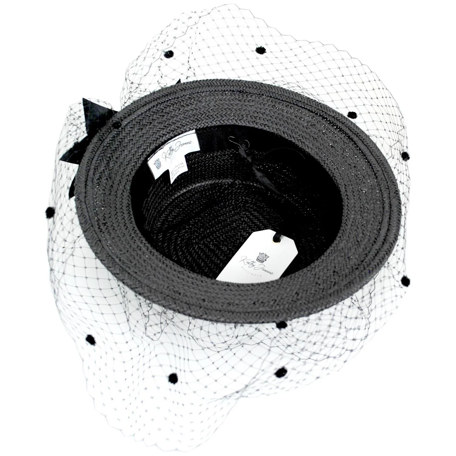 Toyo Straw Black Boater Hat with Veil - Image 5