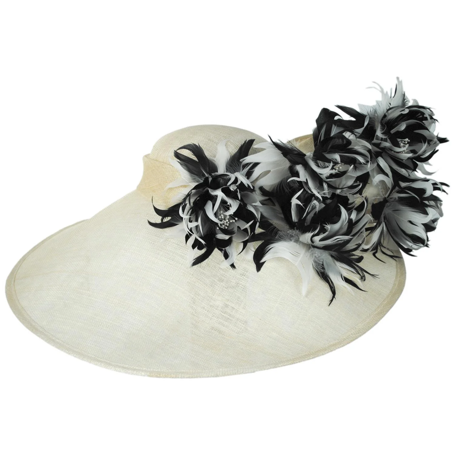 Two Tone Curly Feather Flowers Lampshade Dress Hat