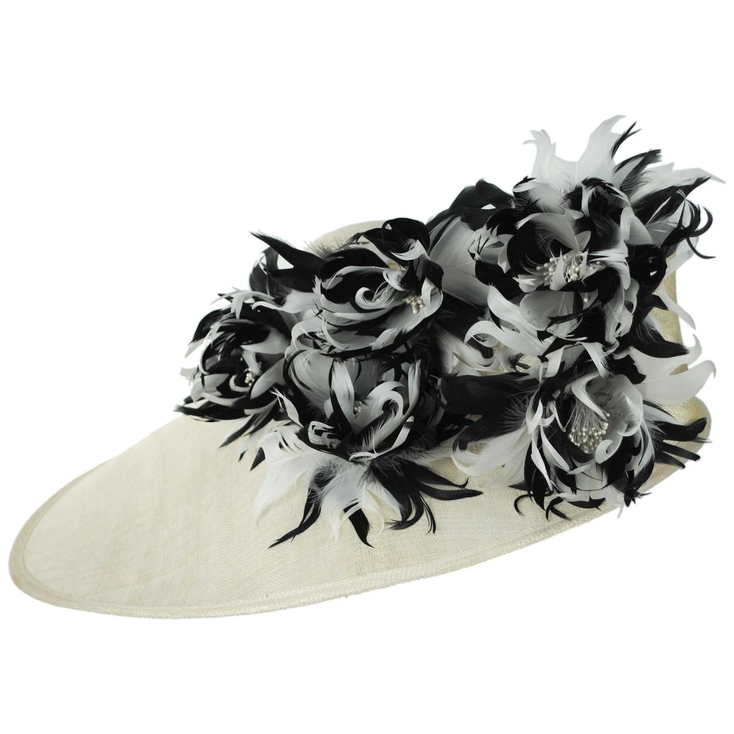 Two Tone Curly Feather Flowers Lampshade Dress Hat - Image 2
