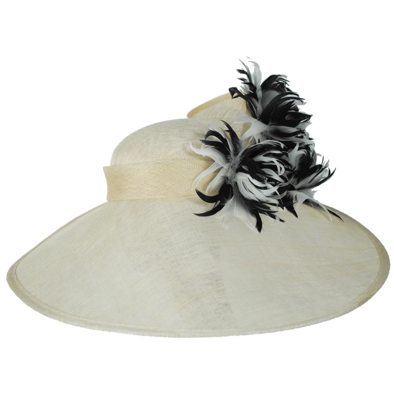 Two Tone Curly Feather Flowers Lampshade Dress Hat - Image 3