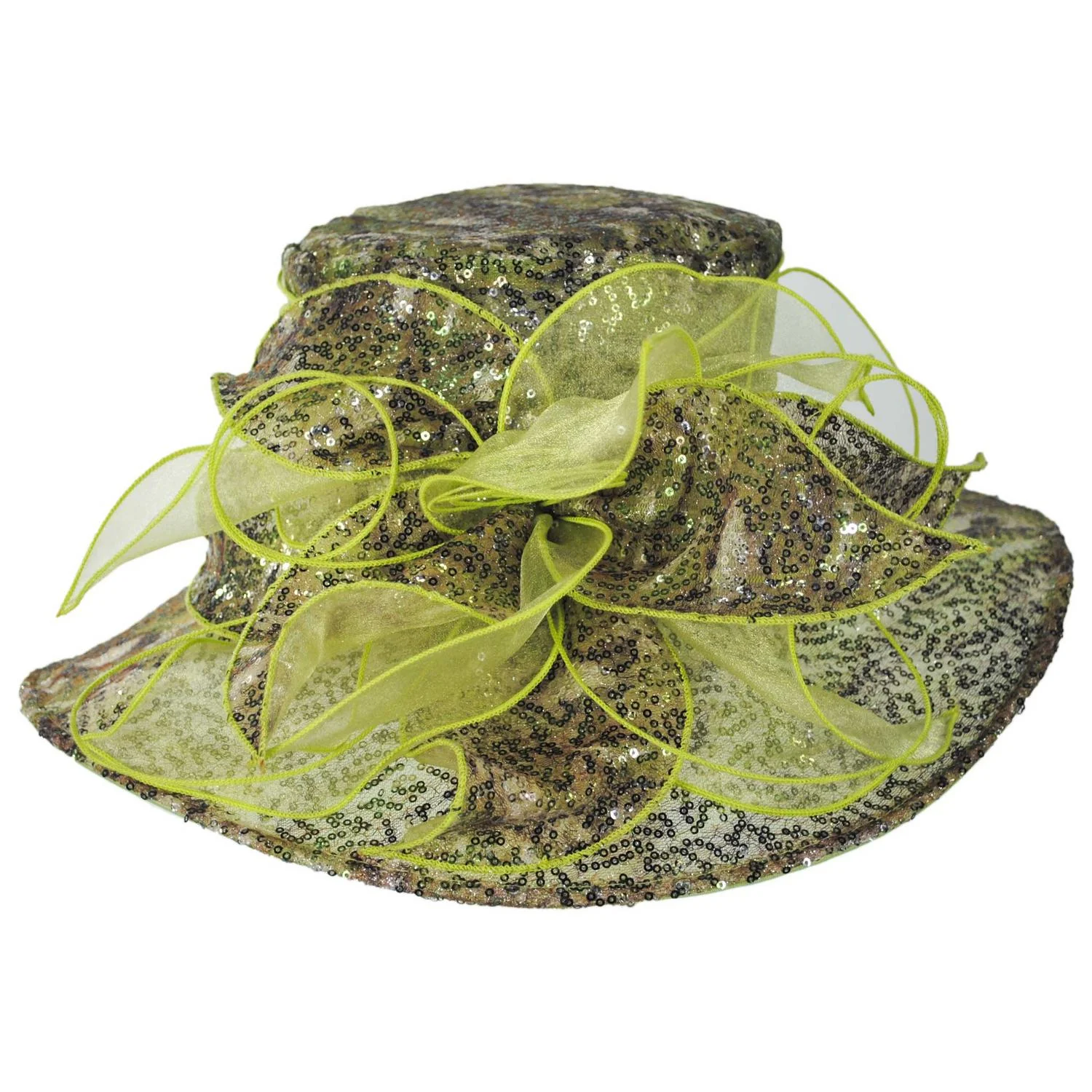 Two Tone Sequin Organza Boater Dress Hat