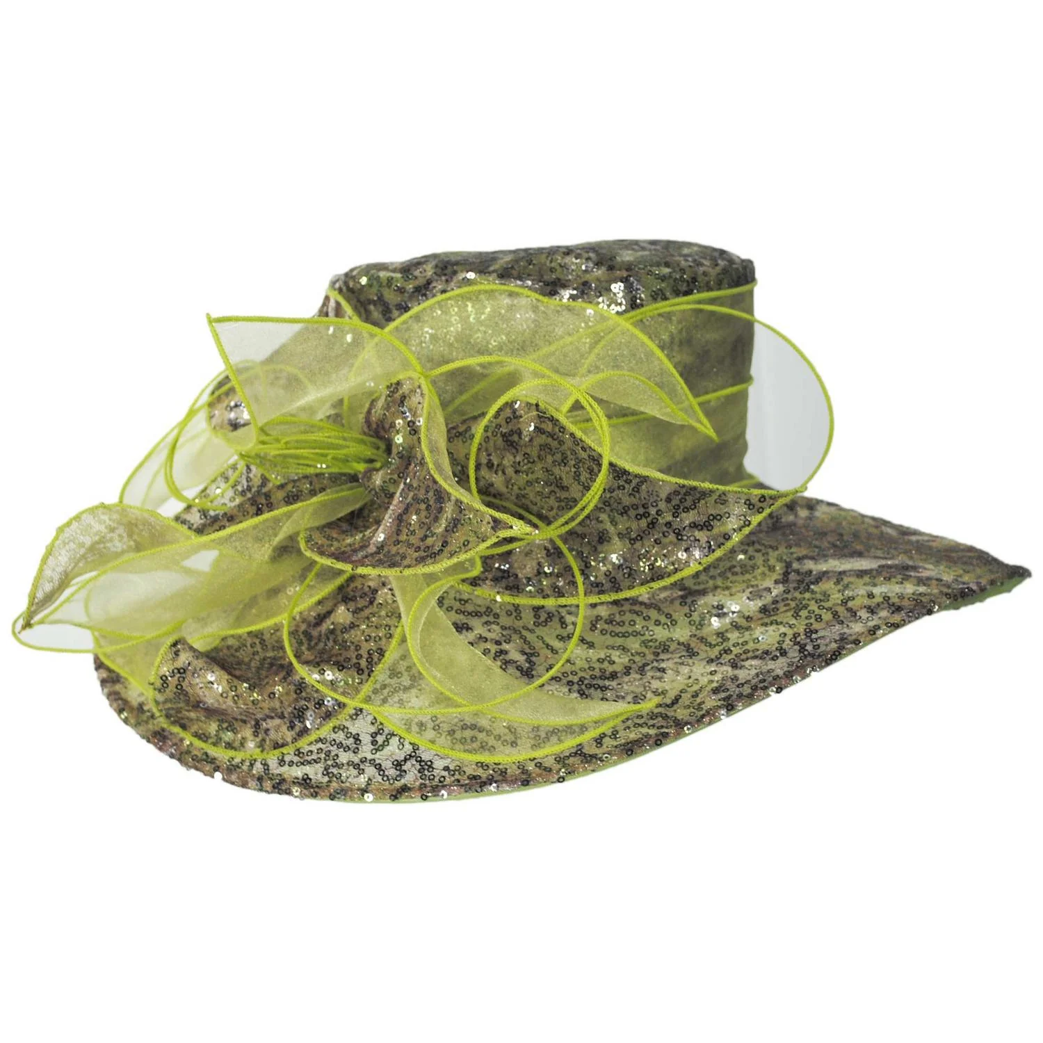 Two Tone Sequin Organza Boater Dress Hat - Image 2
