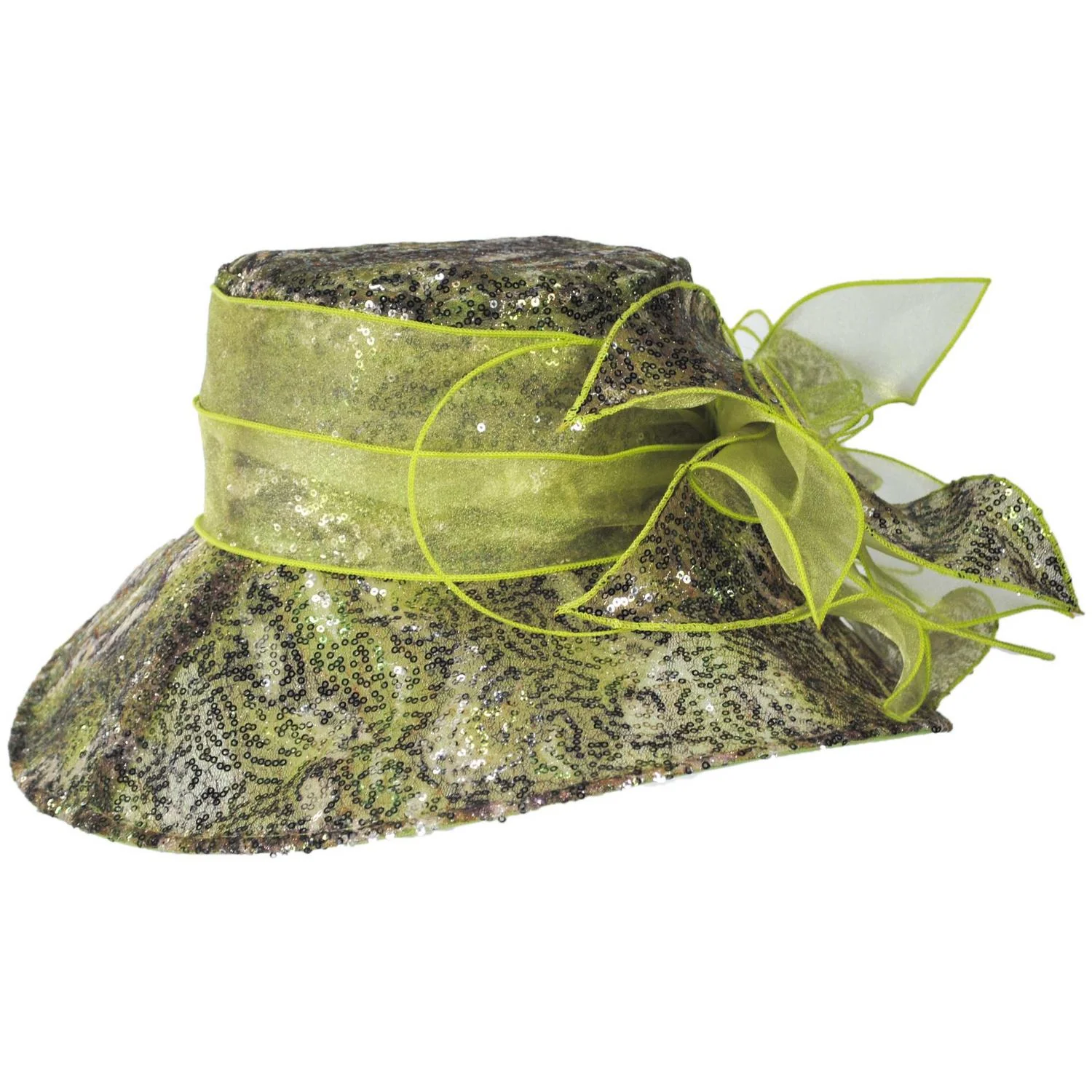 Two Tone Sequin Organza Boater Dress Hat - Image 3