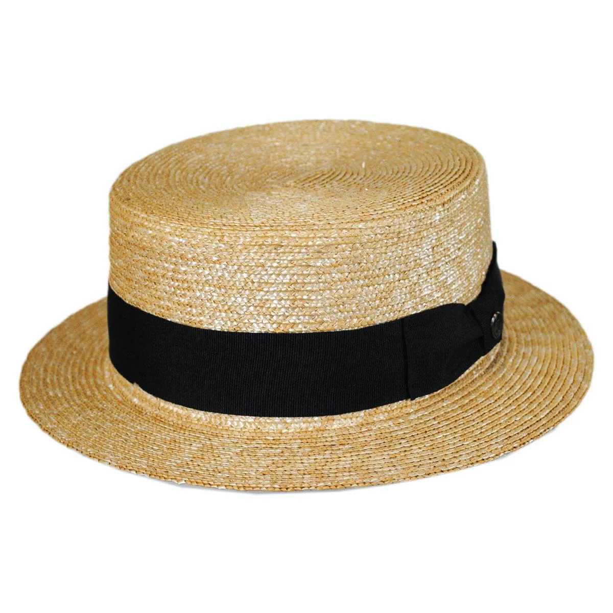 Wholesale Black Band Wheat Straw Skimmer Hat B2B Pre-Pack